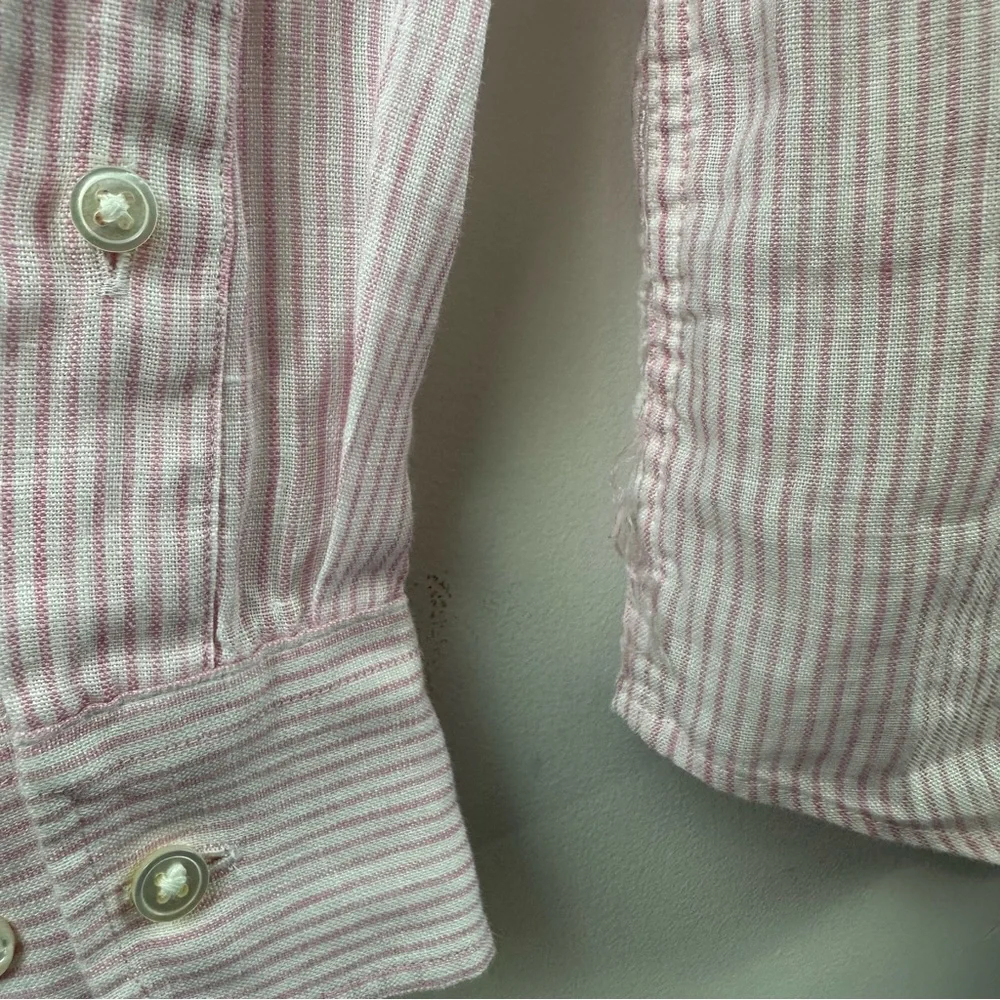 J.McLaughlin Pink Stripe Linen Shirt Size XL 100% Linen - Picture 4 of 6